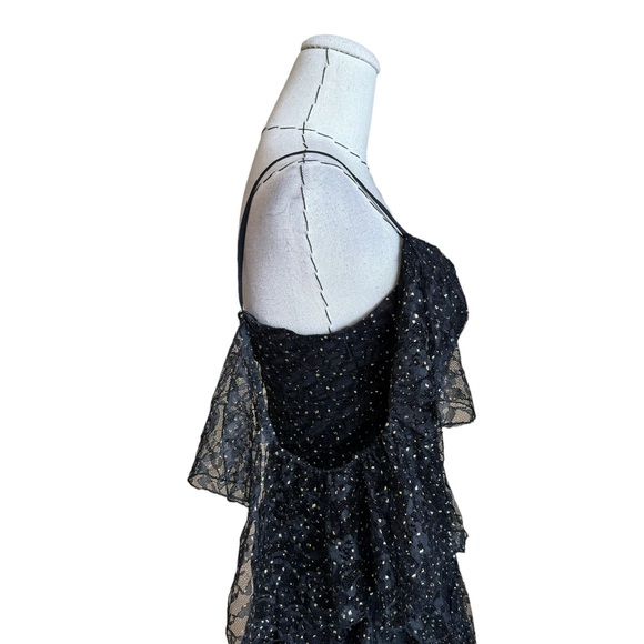 Vintage 80s Nuance Black Gold Swiss Dot Tulle Dress Stevie Nicks Fairy Witchy - Picture 8 of 17